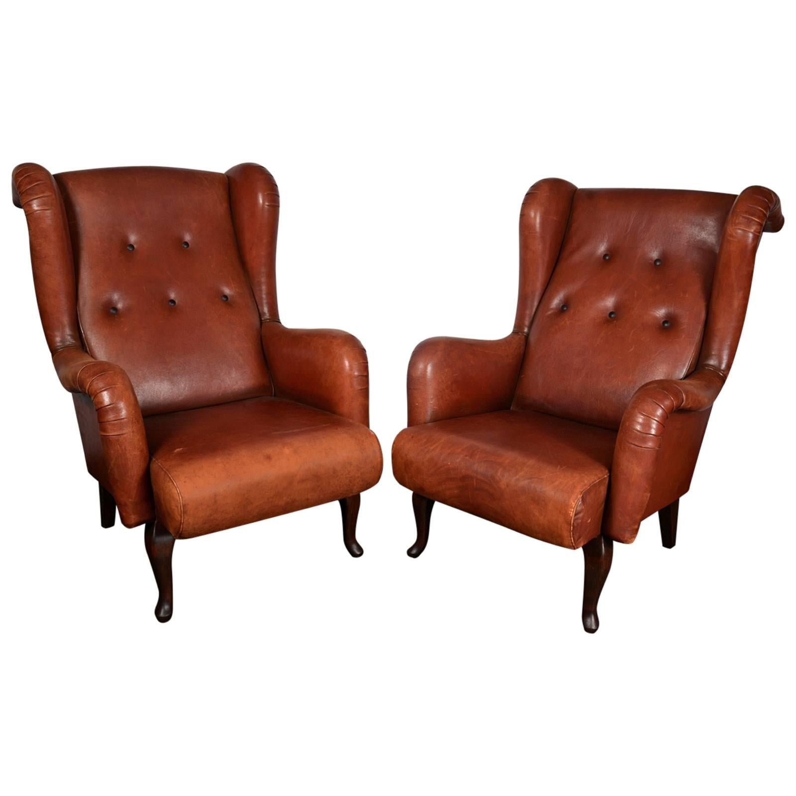 Leather French Club Chairs