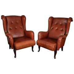 Antique Leather French Club Chairs