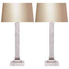 Pair of Column Form Rock Crystal Quartz Lamps
