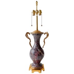 Hollywood Regency Purple Marble Urn Bronze Table Lamp by Marbro