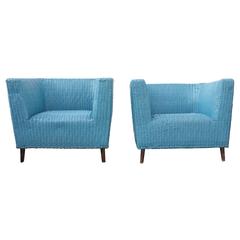 Pair of Mid-Century Modern 1950s Italian Blue Painted Wicker Square Chairs 4