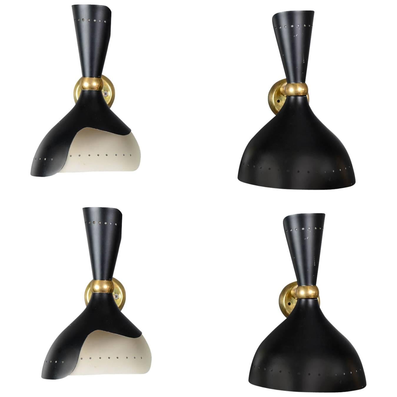 Pair of Directional Black Enameled Wall Sconces in the Style of Stilnovo