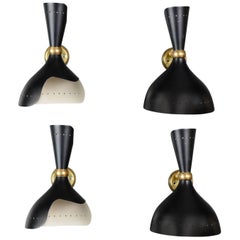 Pair of Directional Black Enameled Wall Sconces in the Style of Stilnovo