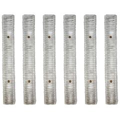 Six Tall Murano Glass Wall and Brass Sconces