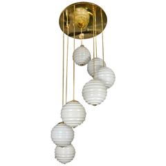Brass and Grey Murano Glass Globes Spiral Chandelier