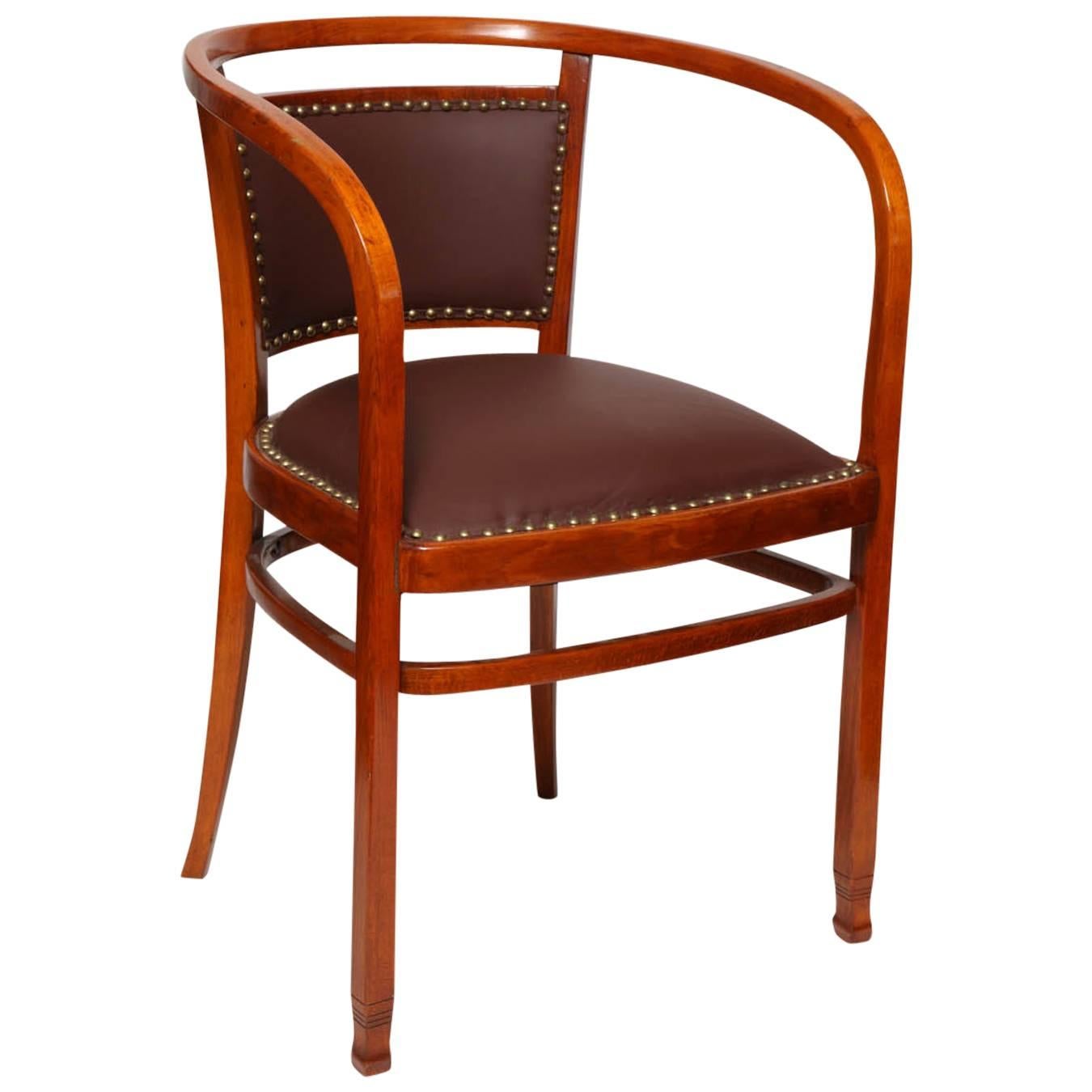 Otto Wagner Secessionist Bentwood and Leather Armchair, J&J Kohn, 1906 For Sale