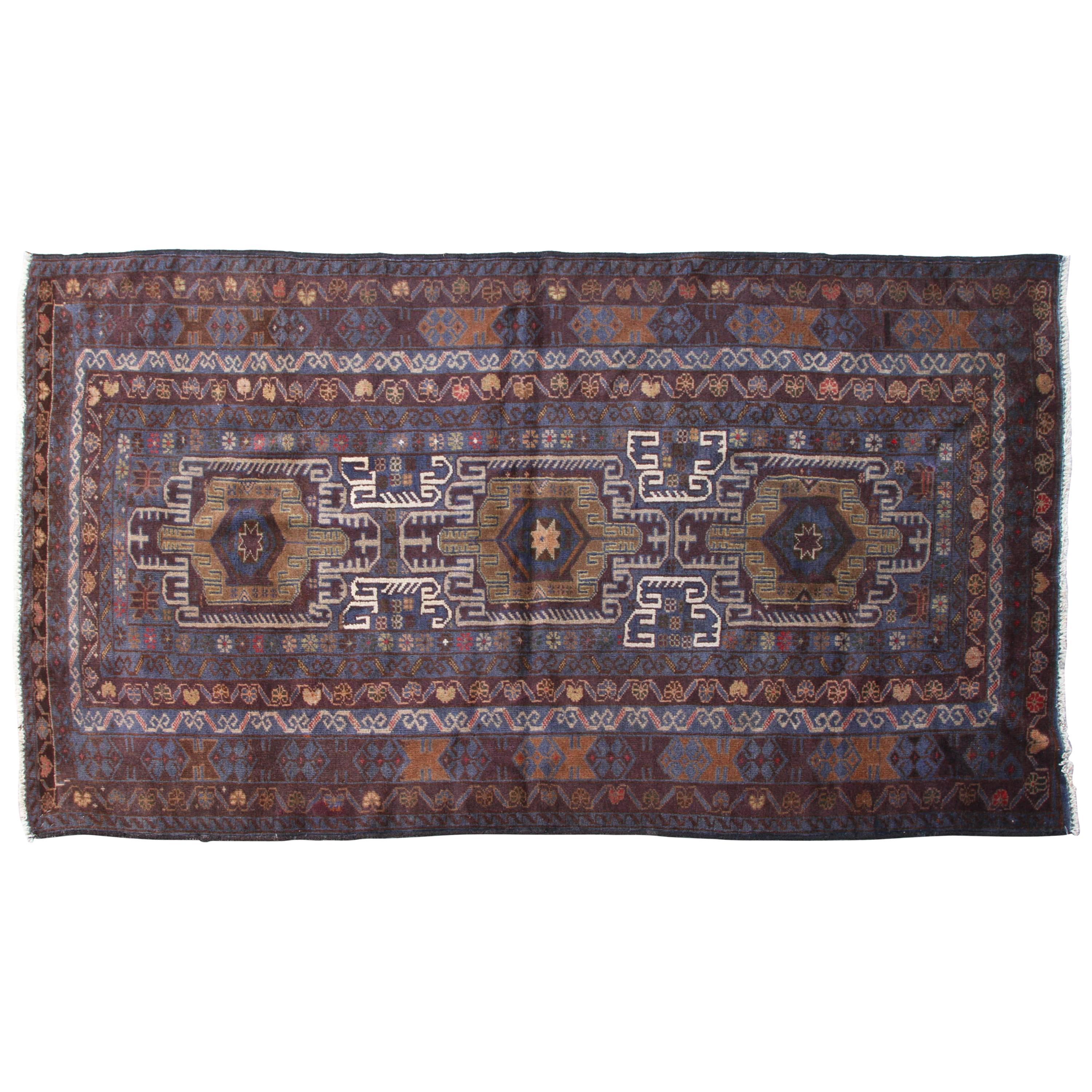 Brown and Green Antique Baluchi Rug