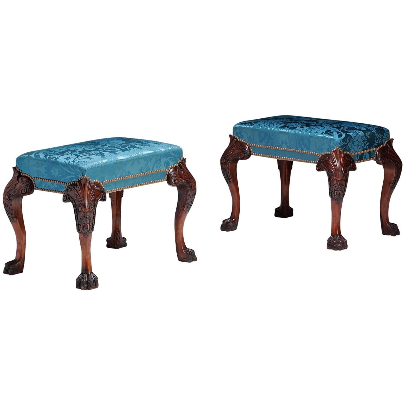 Pair of Claw Foot Stools in the style of Thomas Chippendale For Sale