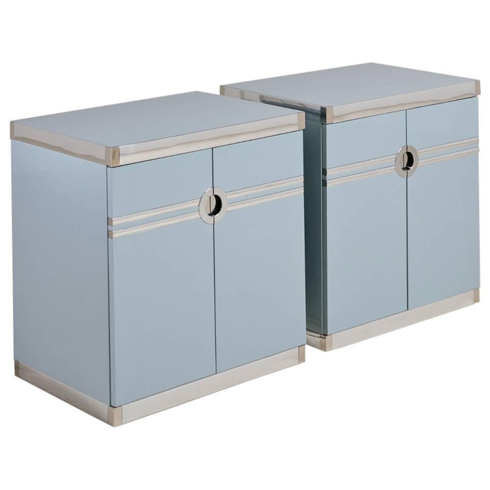 Pair of Bone China Blue Pierre Cardin Side Cabinets, 1970s For Sale