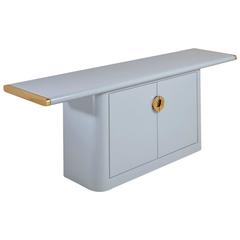 Four-Door Bone China Blue Lacquered Cabinet, 1970s 3