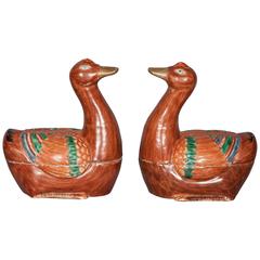 Pair of Chinese Export Porcelain "Goose" Tureens