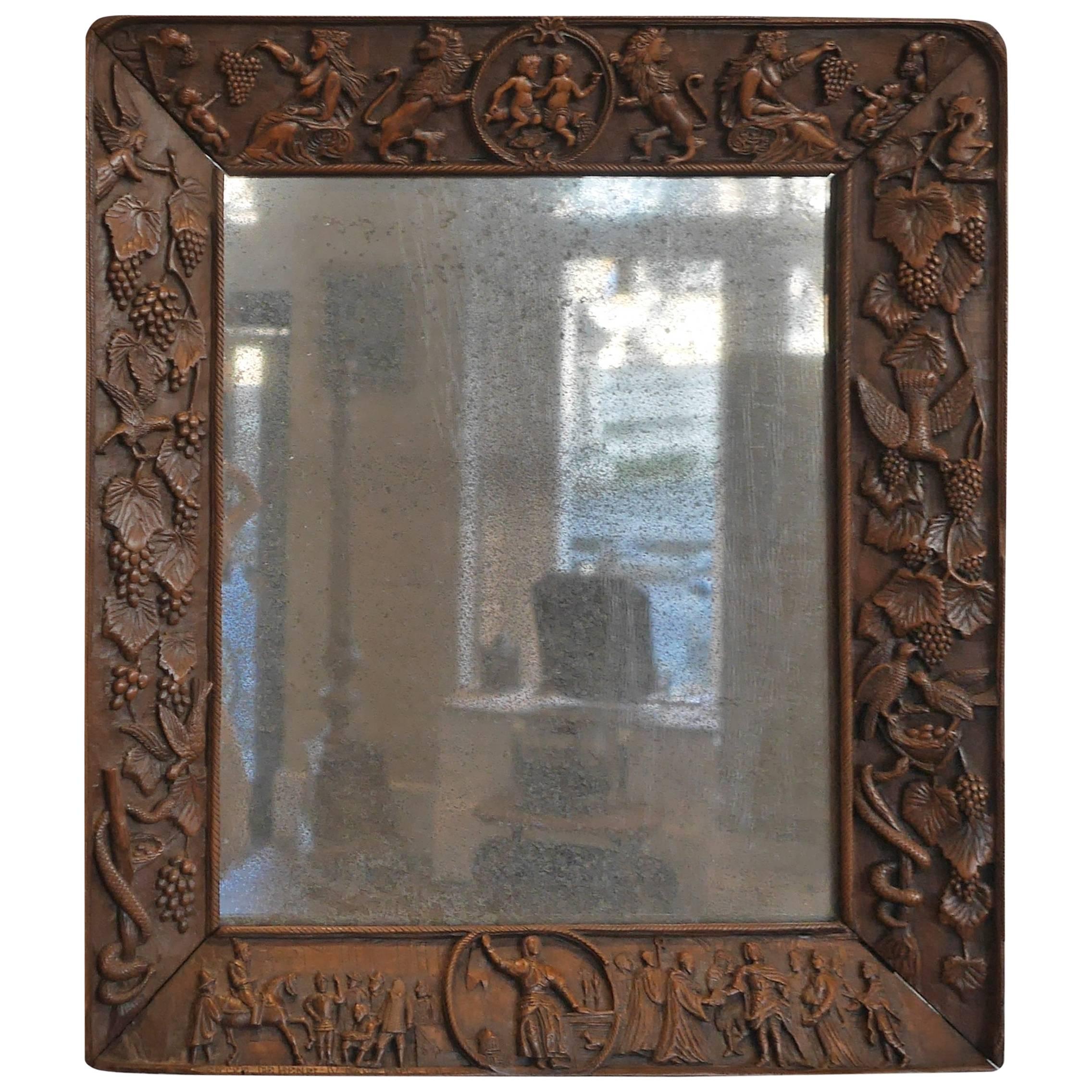 Mirror with Carved Woden Frame For Sale