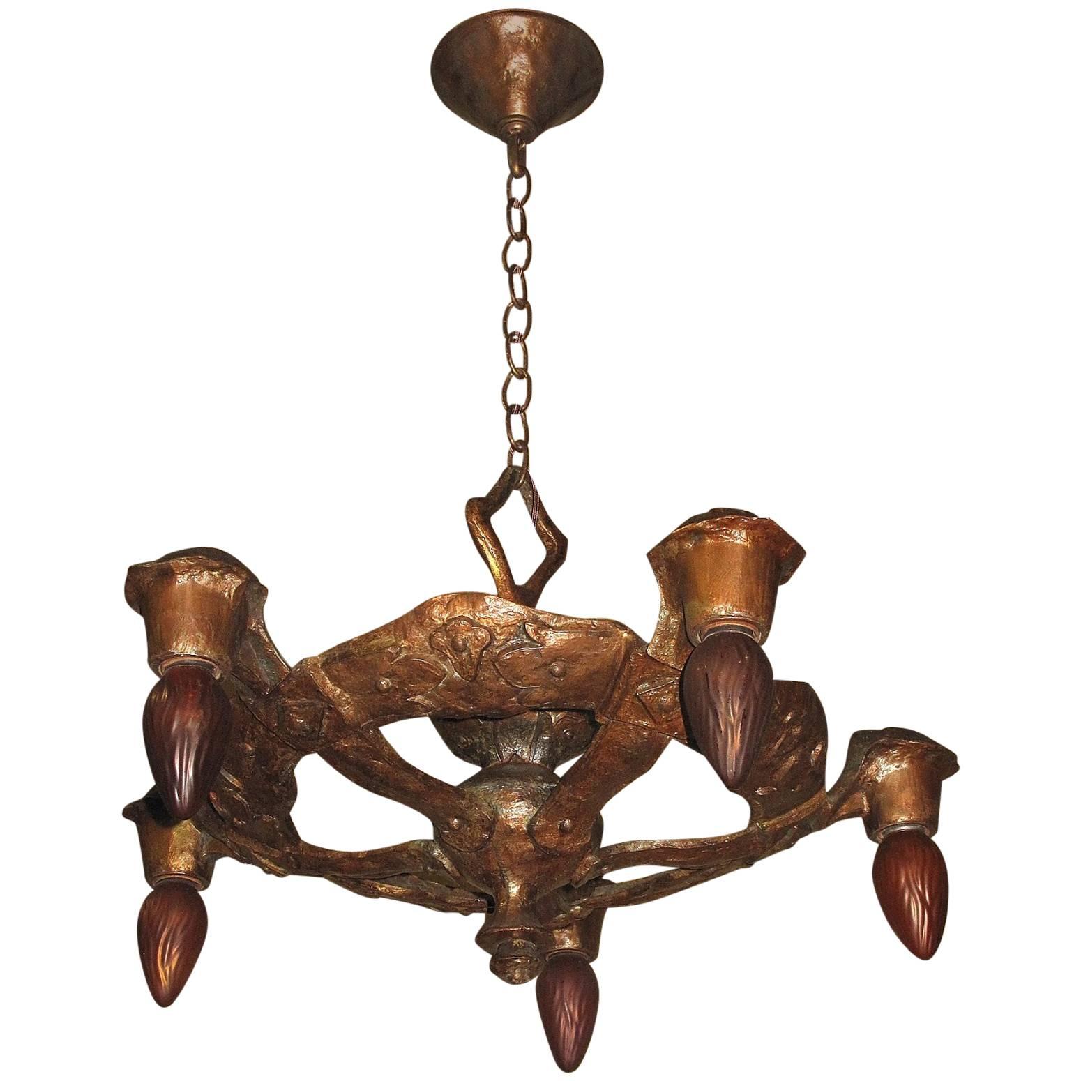 1920s CB Rogers Five-Light Fixture in Original Colors and Patina For Sale