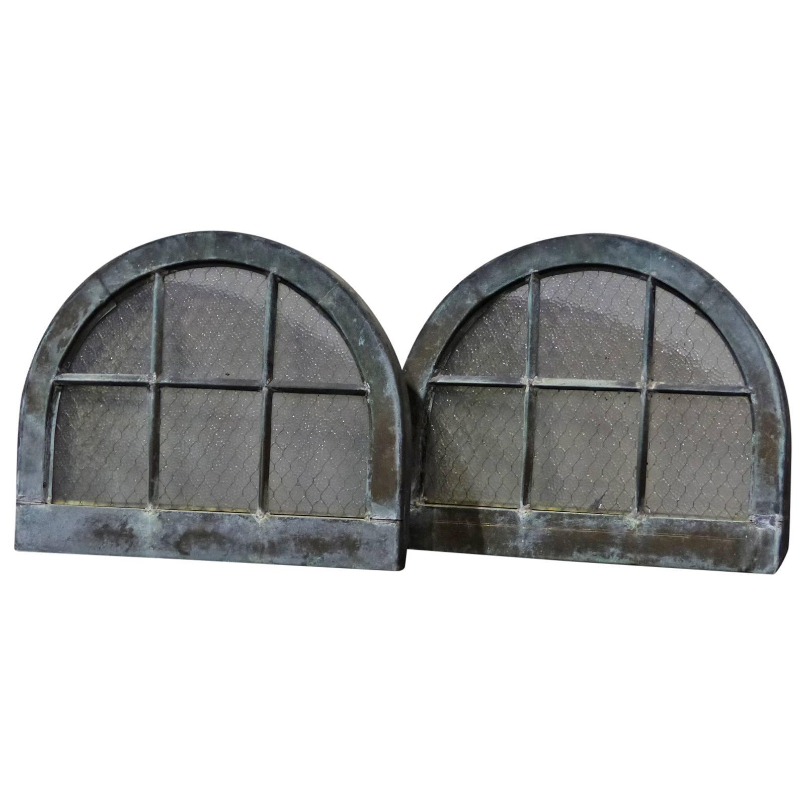 Pair of Arched Copper-Cladded Windows