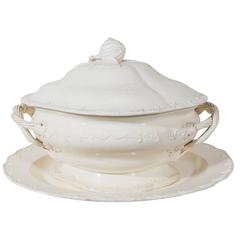 Antique Large 18th Century English Creamware Soup Tureen and Stand