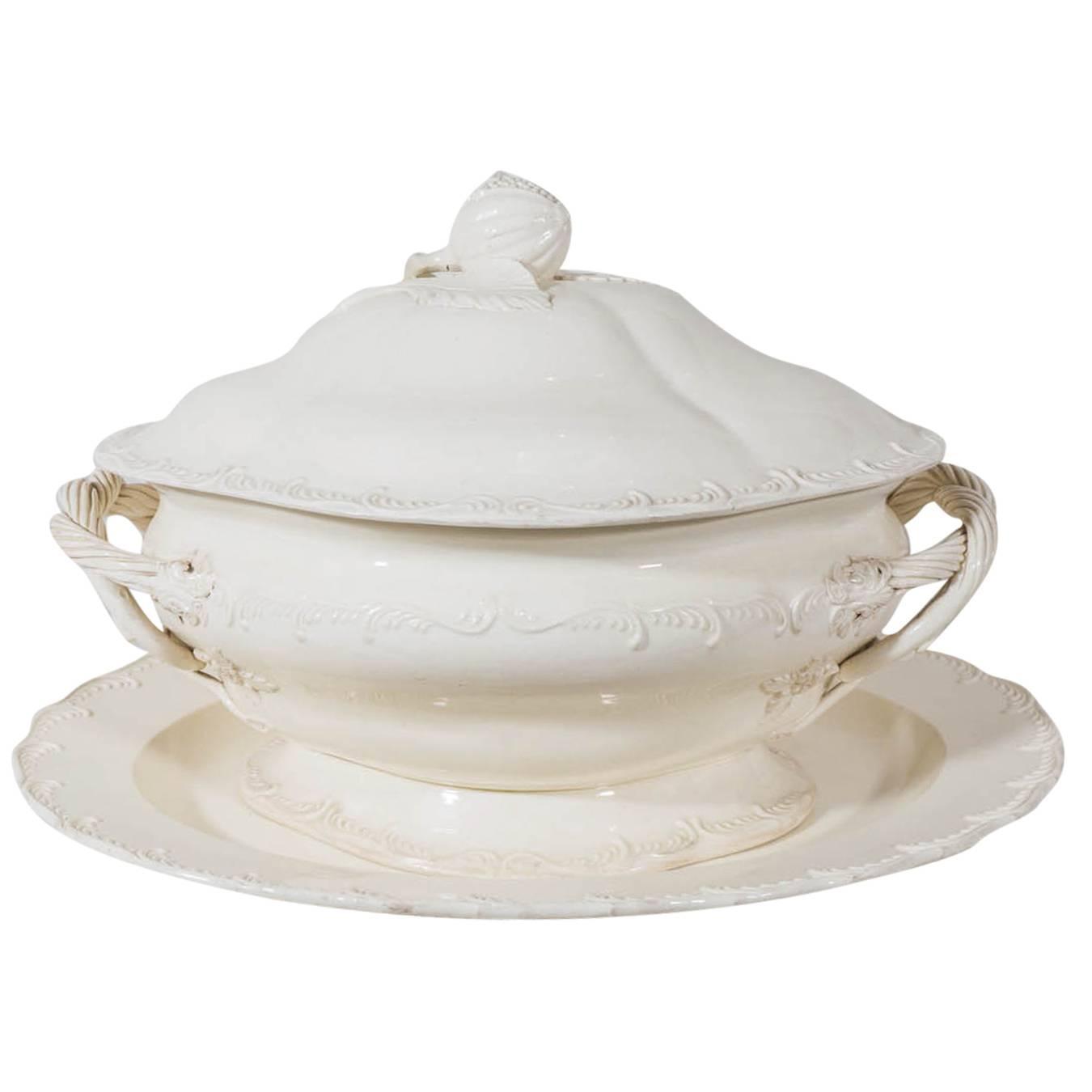 Large 18th Century English Creamware Soup Tureen and Stand at 1stdibs