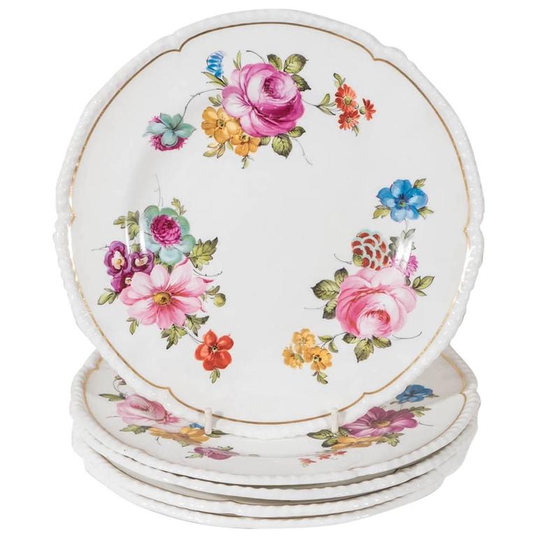 Antique Porcelain Dishes Each HandPainted with Roses on White