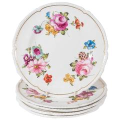 Antique Porcelain Dishes Each Hand-Painted with Roses on White Porcelain