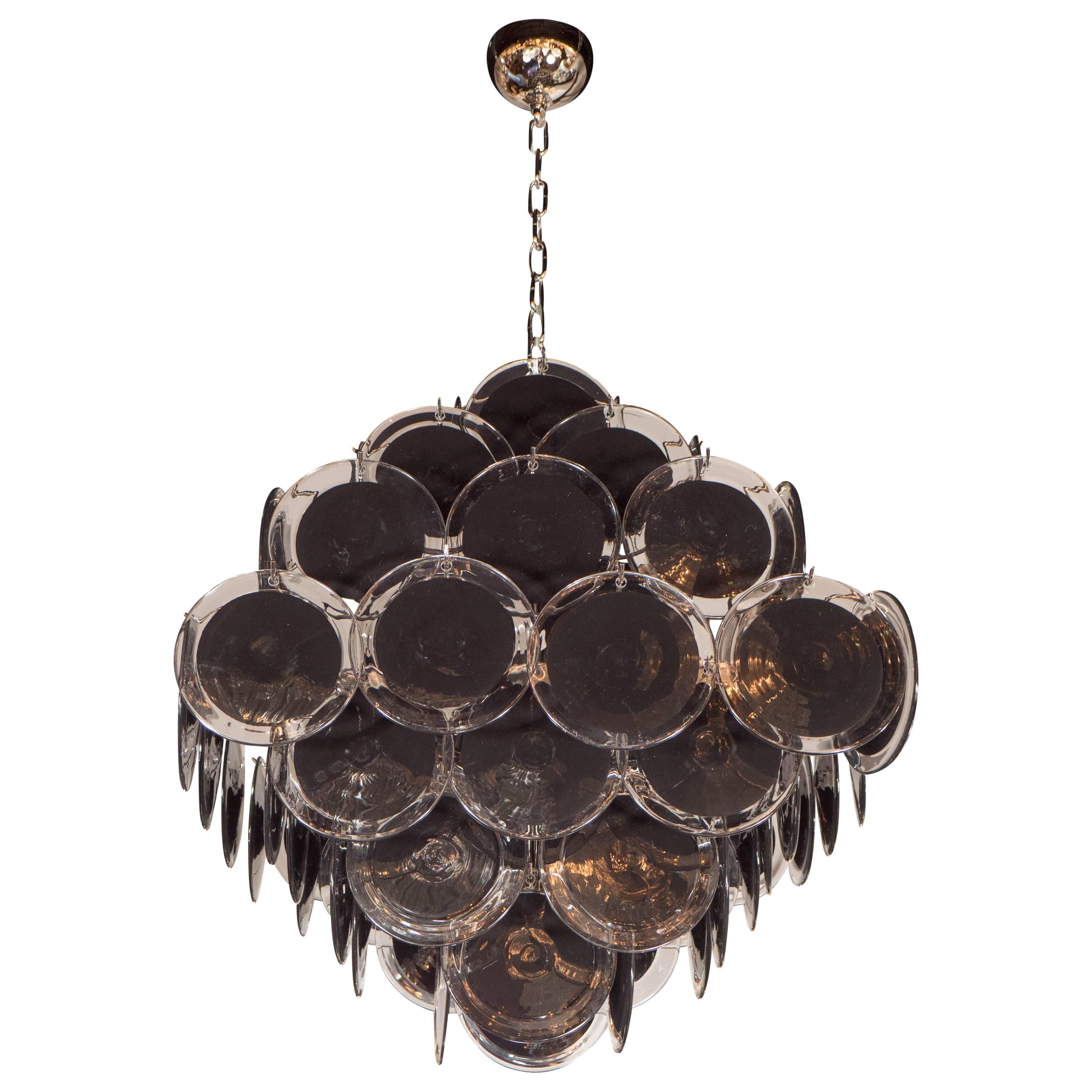 Ultra Chic Modernist Diamond Shaped Black Murano Glass Chandelier by Vistosi