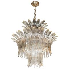 Exquisite Three-Tier Palma Chandelier in Smoked Murano Glass and Brass Fittings