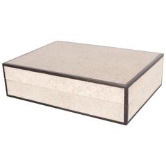 Elegant Shagreen Box in Ivory with Jet-Black Trim