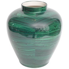 Tommaso Barbi Glazed Ceramic Faux Malachite Urn, Italy 1980s