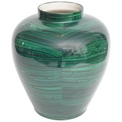 Tommaso Barbi Glazed Ceramic Faux Malachite Urn, Italy 1980s 6