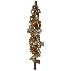 Midcentury Silver and Gold Painted Large Key Wall Hanging by Marko Manufacturing