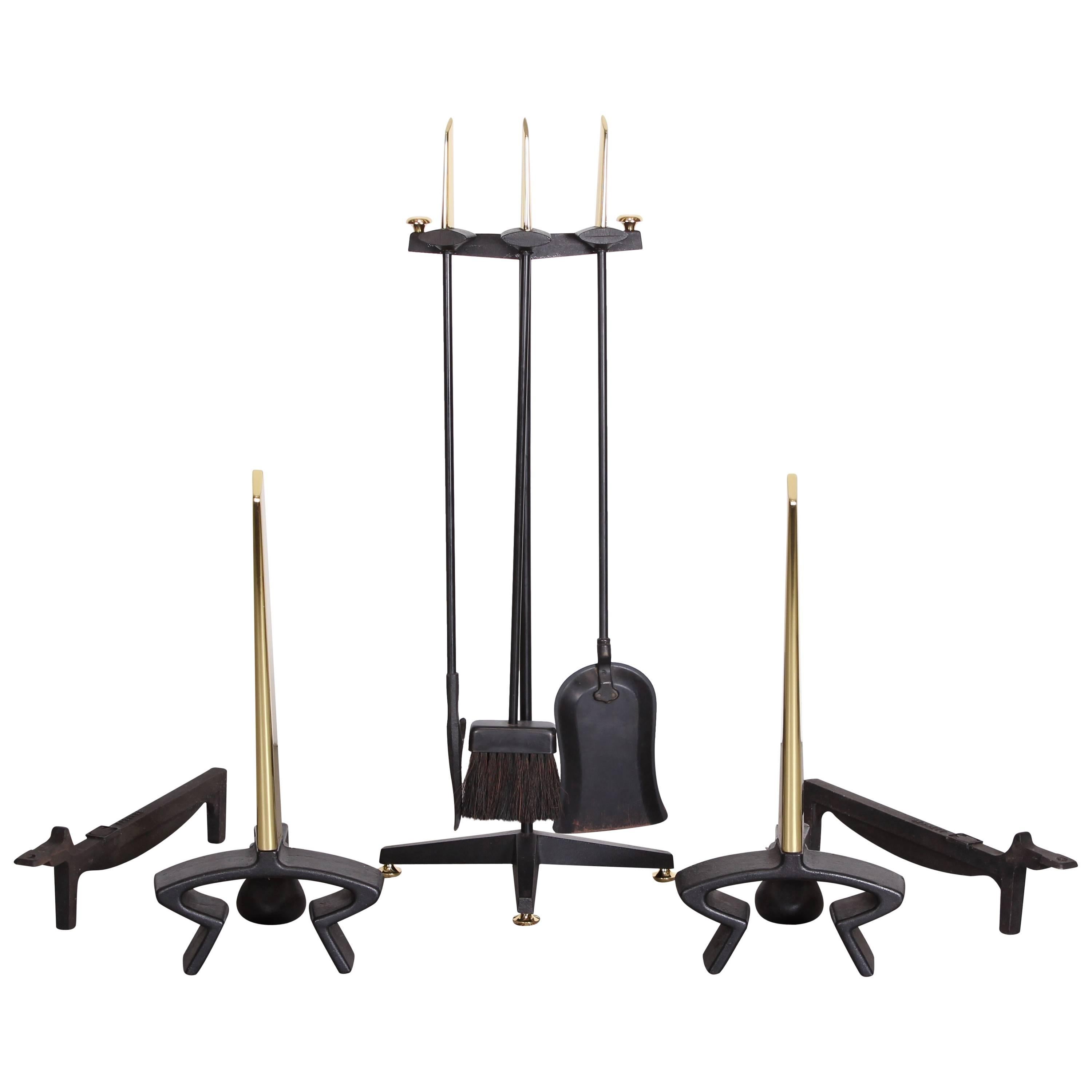 Brass and Iron Fireplace Set by Donald Deskey, 1940