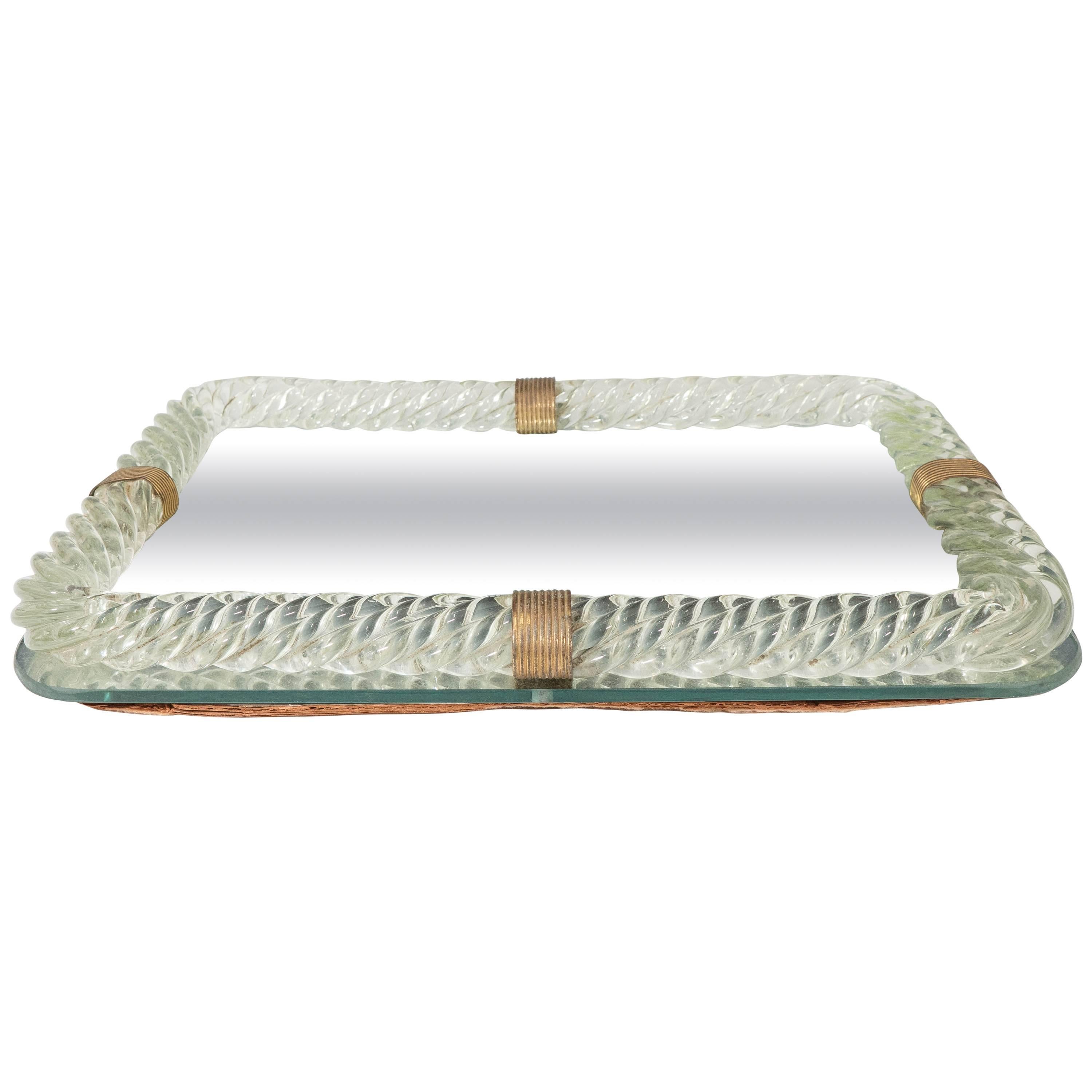 Venini Glass Mirrored Vanity Tray with Twisted Frame