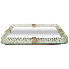 Vintage Venini Glass Mirrored Vanity Tray with Twisted Frame