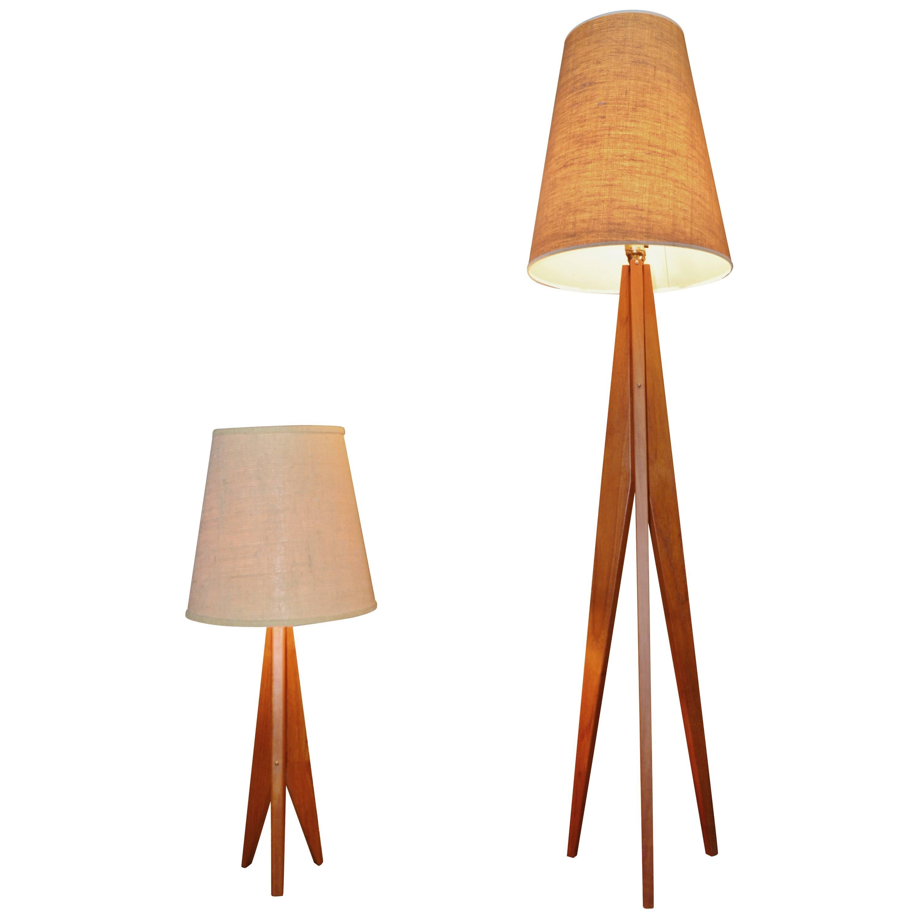 Teak Tripod Floor and Table Lamps, Danish Modern