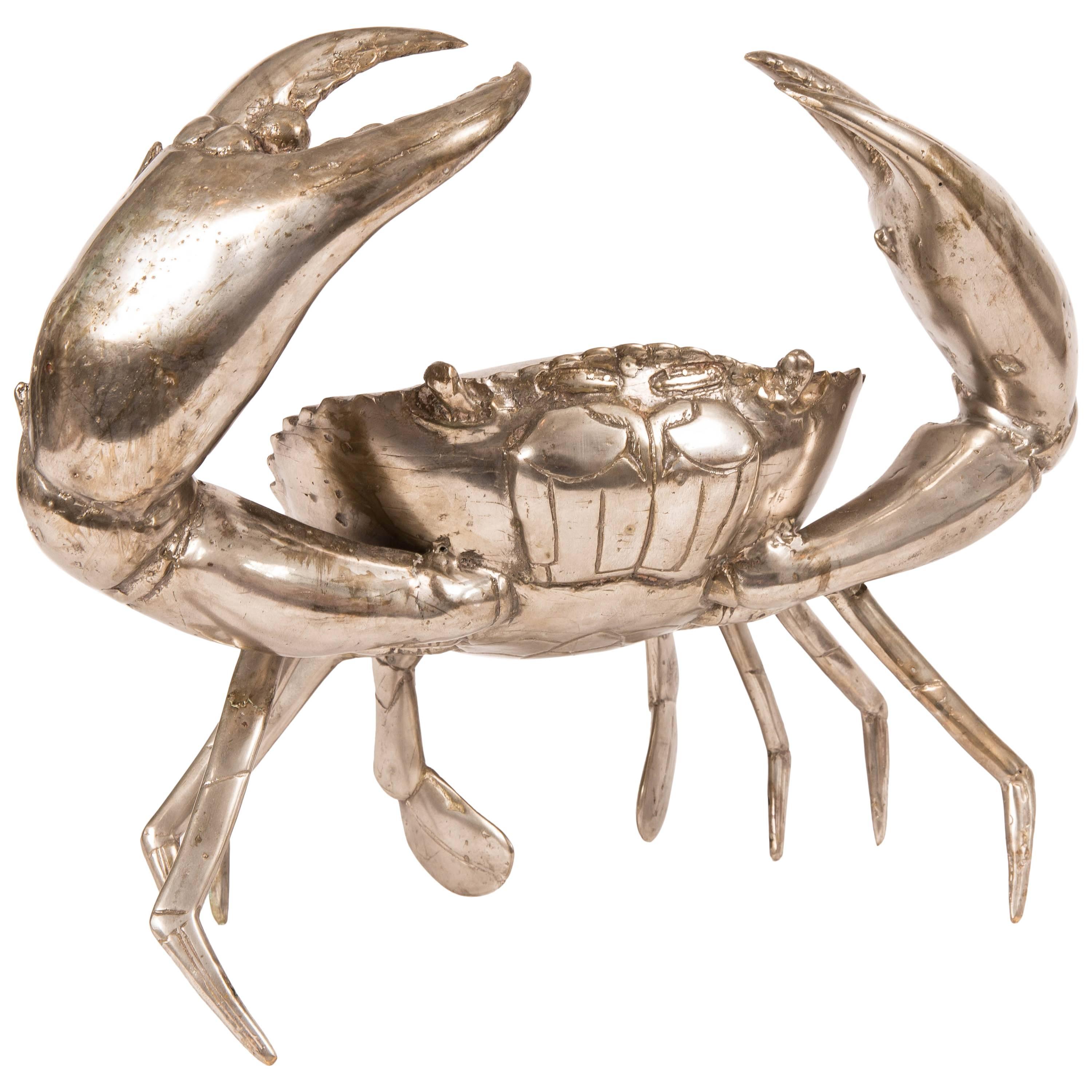 Large Silver Plated Bronze Crab Sculpture