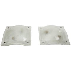 Pair of Clear and White Lattimo Glass Convex Square Sconces by Vistosi
