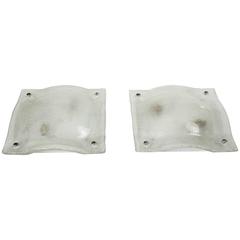 Pair of Clear and White Lattimo Glass Convex Square Sconces by Vistosi 7