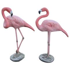 Pair of Cast and Painted Garden Flamingos