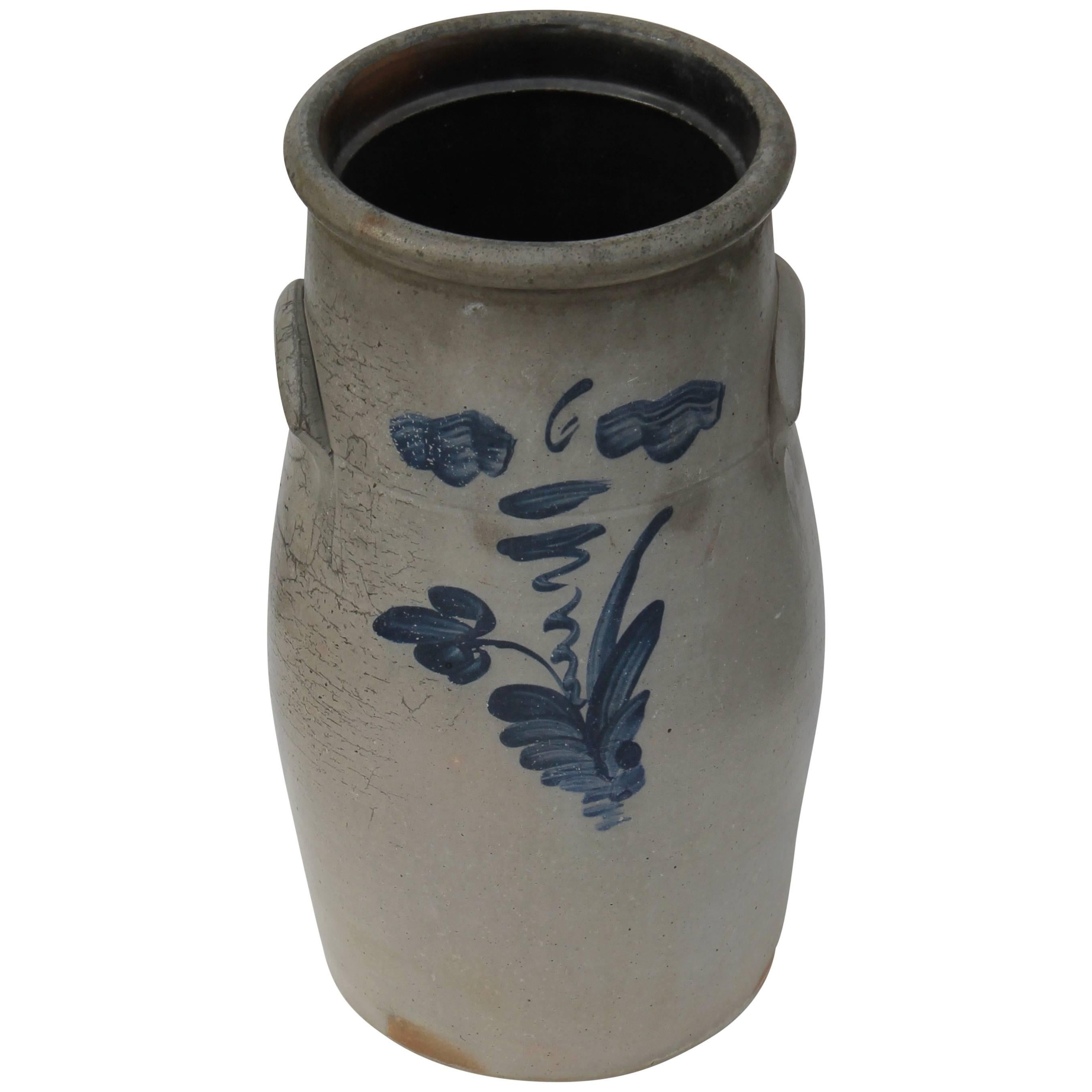 Monumental Early 19th Century Pennsylvania Salt Glaze Decorated Crock