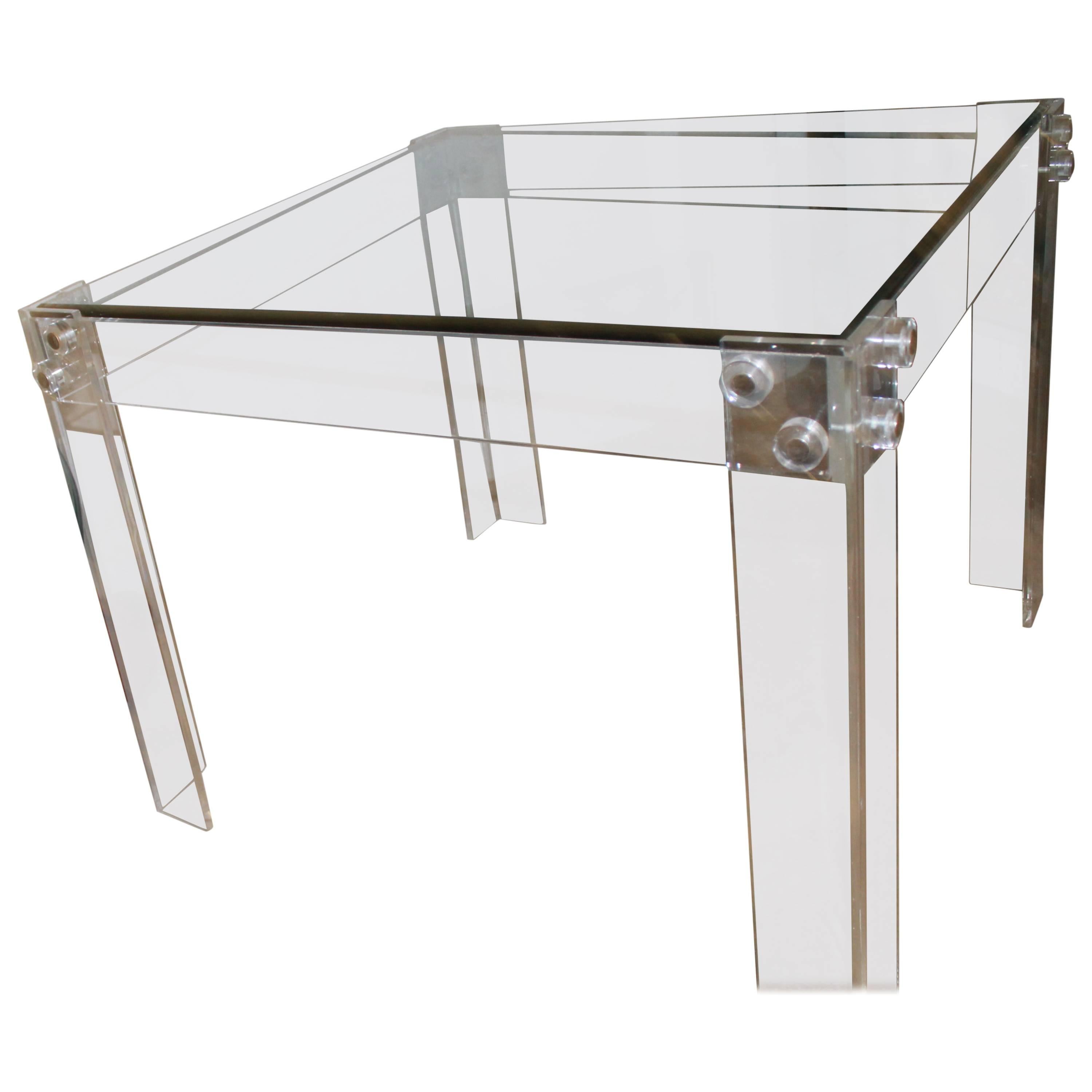Square Lucite and Chrome Peg Dining or Game Table Vintage Hollywood Regency 