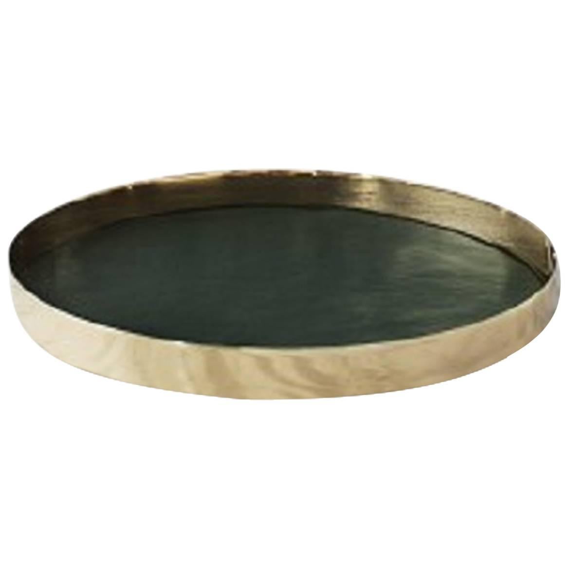 Karui Tray Design Gamfratesi, Medium, Dark Green Leather For Sale