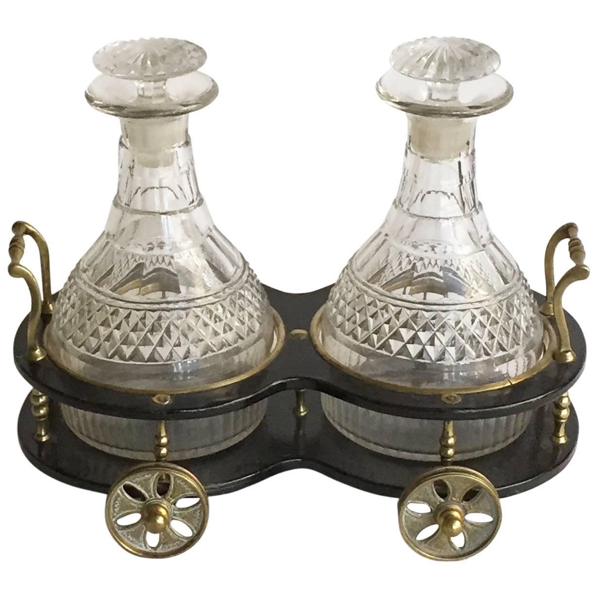 English Victorian Decanter Trolley and Decanters and Stoppers For Sale