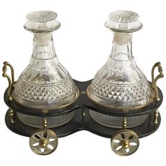 Antique English Victorian Decanter Trolley and Decanters and Stoppers