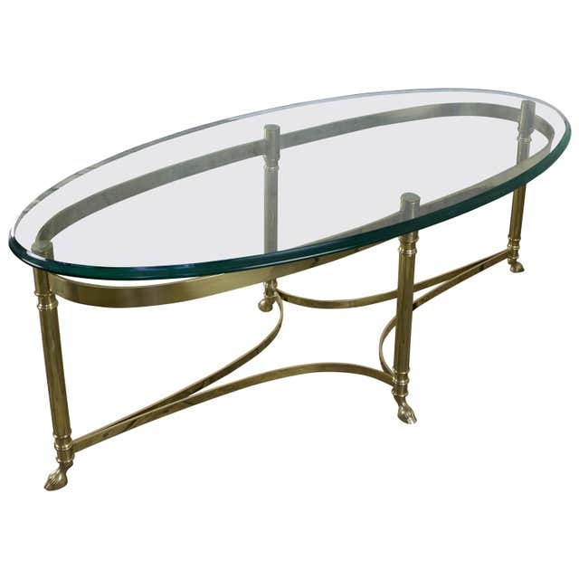Italian Oval Brass and Glass Coffee Table, 1940s at 1stDibs