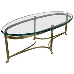 Italian Oval Brass and Glass Coffee Table, 1940s