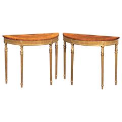 Fine Pair of George III Giltwood and Harewood Demilune Console Tables