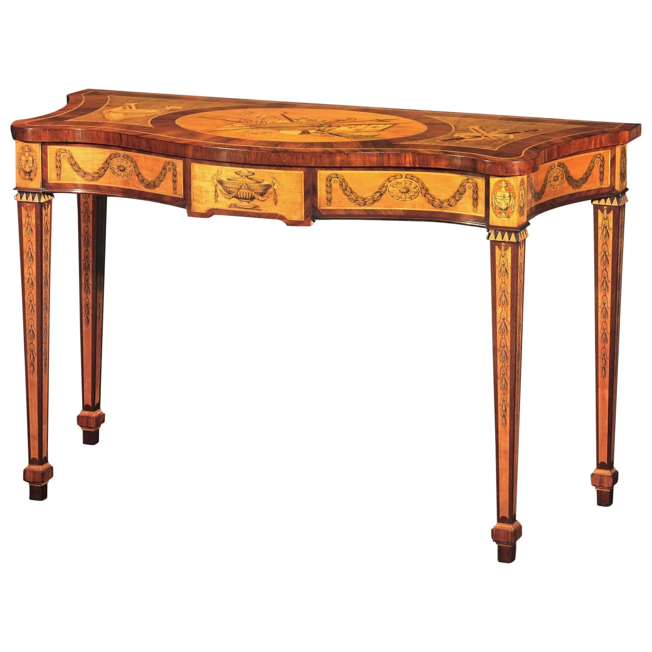 Superb George II Marquetry and Penwork Decorated Serpentine Console Table For Sale