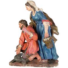 18th Century Pair of Small Portuguese Sculptural Groups for Nativity Scene