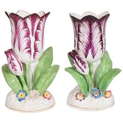 Pair of Large Staffordshire Pottery Tulips