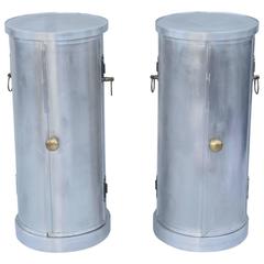 Vintage Pair of Polished Metal Pot Stands/Plate Warmer Pedestals