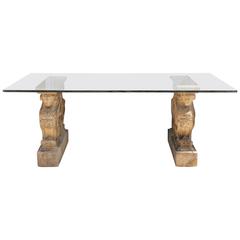 Winged Griffin Cast Stone Pedestal Dining Table with Glass Top