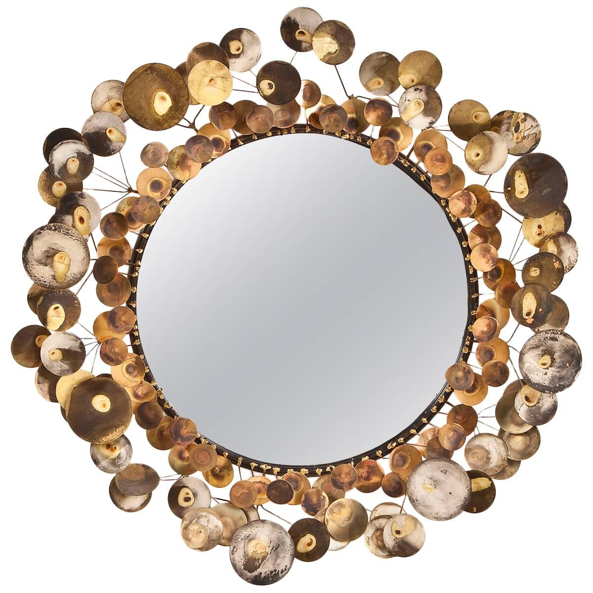 "Raindrops" Wall Mirror by Curtis Jere in Brass and Copper